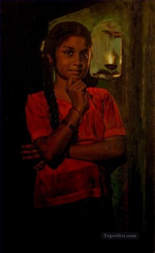 bath girl oil painting Painting - Indian girl 20